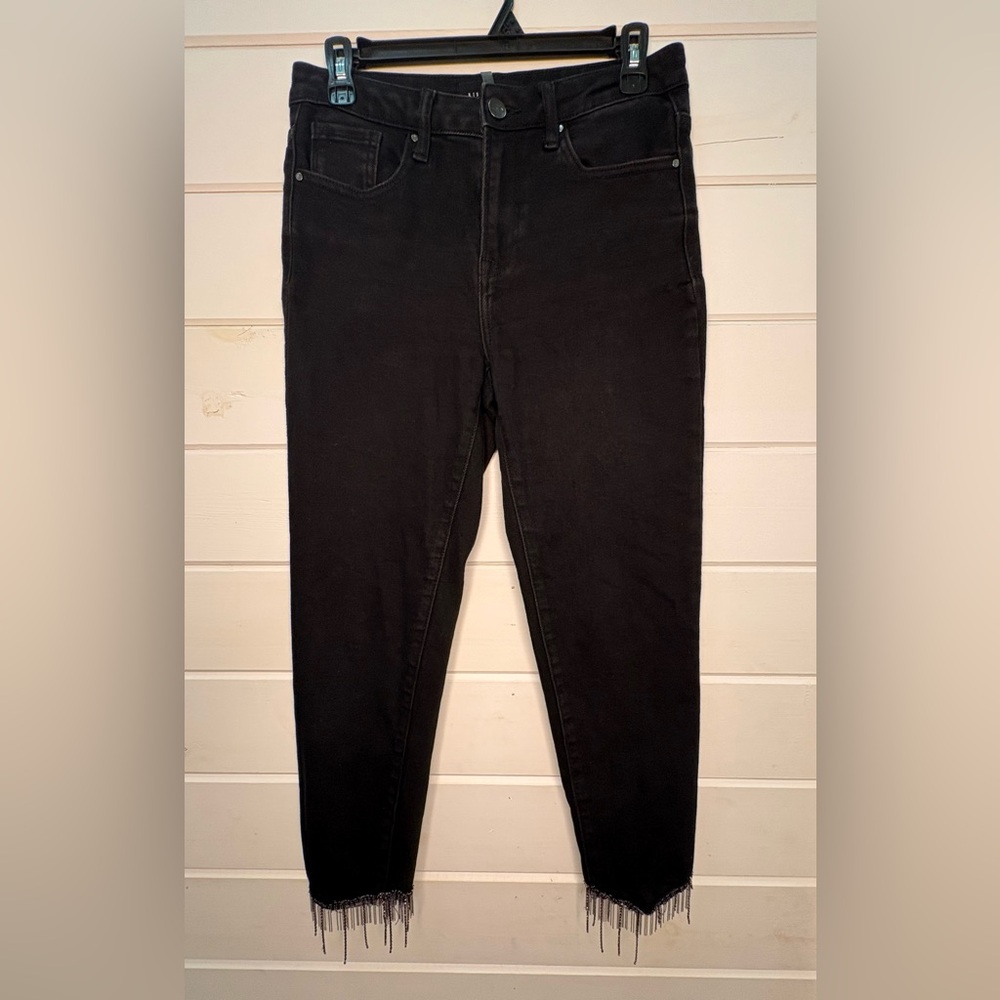 Risen Margo Rhinestone Embellished Mid Rise Crop Straight Jeans